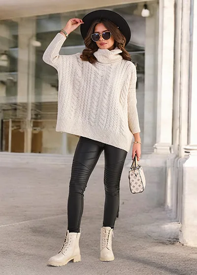 Royalfashion Pull à col roulé pour femme