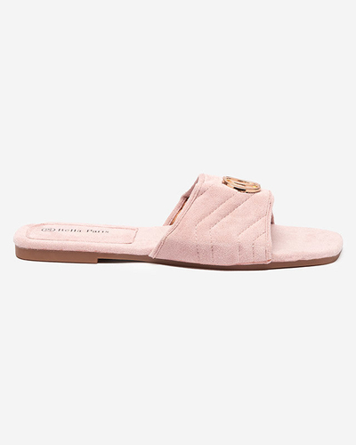Chaussons pour femme en éco-daim rose clair avec un ornement doré Fanico - Shoes