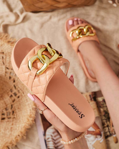 Sandales matelassées corail pour femme avec chaîne dorée Eteris - Footwear