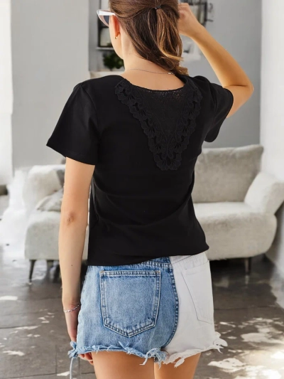 T-shirt en coton pour femmes Royalfashion avec dentelle dans le dos