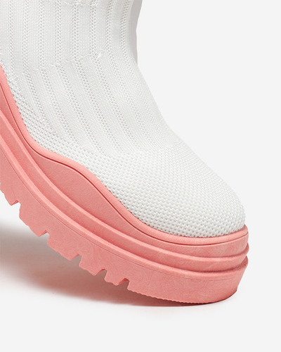 Bottines pour femmes sur semelle épaisse en blanc et rose Korlic-Shoes