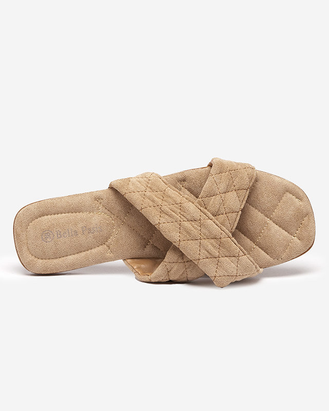 Chaussons plats pour femme en éco-daim marron clair Delime - Souliers