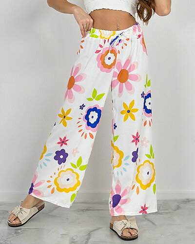 Royalfashion Pantalon large en tissu floral pour femme