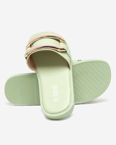 Pantoufles vertes pour femmes avec un grand ornement doré Kedino - Footwear