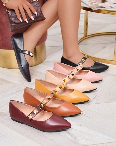 OUTLET Ballerines noires à talon plat pour femme avec clous Dejika - Footwear