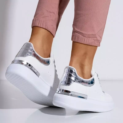 OUTLET Chaussures de sport femme blanches et argentées Pamelia - Vêtements