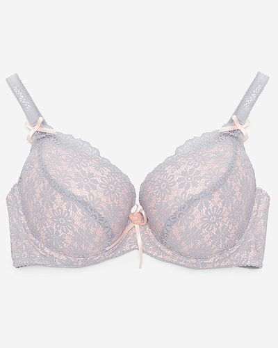 Soutien-gorge en dentelle gris et rose pour femme - Sous-vêtements