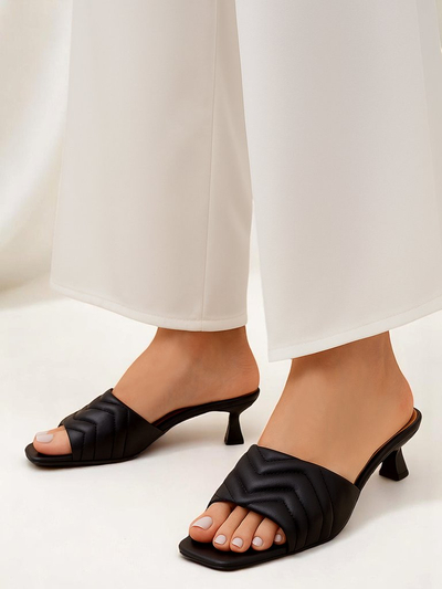 Sandales pour femmes Callista Nero à talon aiguille de 5 cm, été, cuir écologique