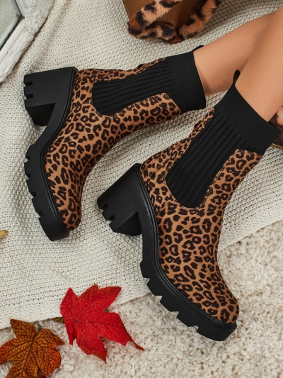 Bottines à talons épais à motifs pour femmes en éco-daim Anthere