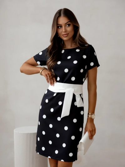 Robe mi-longue pour femmes Royalfashion avec manches courtes et nœud à pois