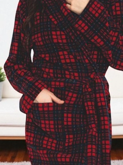 Robe de chambre femme rouge et bleu marine - Habillement