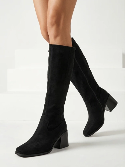 Bottes hautes pour femmes en daim écologique à talon bloc Ernala