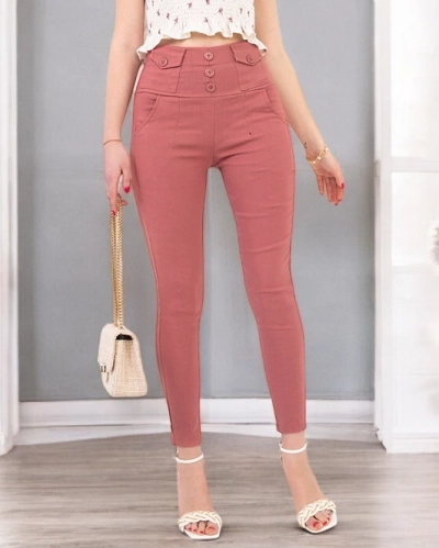 Tregging femme rose à boutons - Vêtements