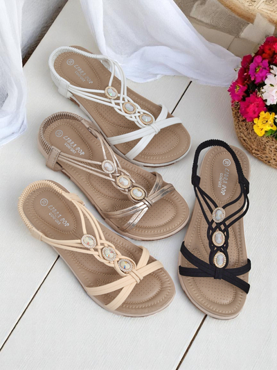 Sandales pour femmes Royalfashion Callista - espadrilles noires avec strass pour l'été