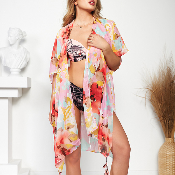 Paréo femme rose à motifs - Vêtement