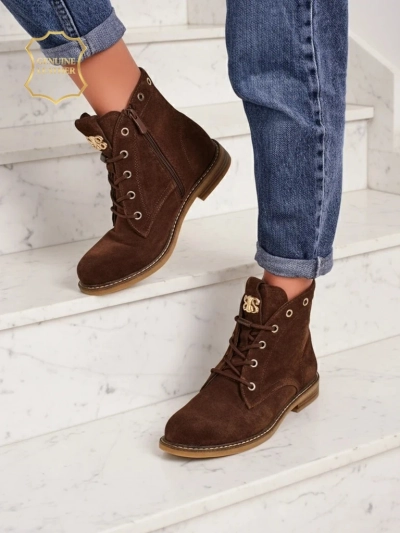 Bottines pour femmes Aurelia Romano en daim naturel - marron, avec fourrure