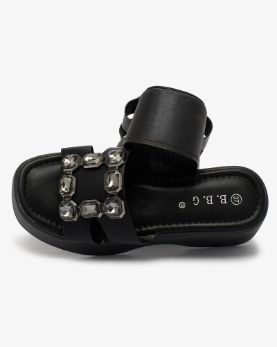 Royalfashion Tongs pour femmes noires embellies sur une semelle solide Norixi