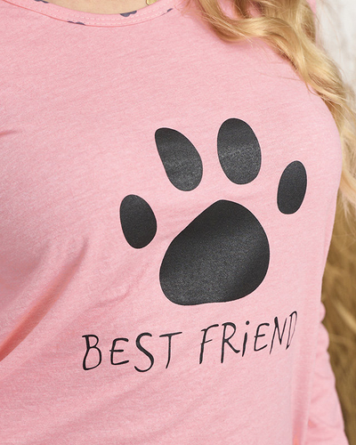 Pyjama femme rose avec empreinte de patte - Vêtements