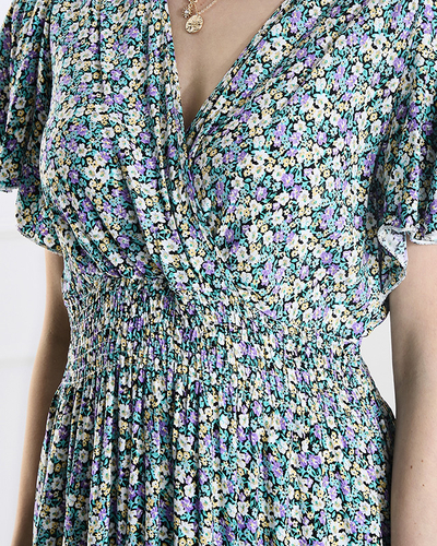 Robe midi fleurie pour femme en violet- Vêtements