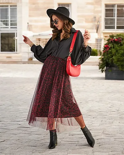 Jupe mi-longue pour femme à motif Royalfashion avec tulle