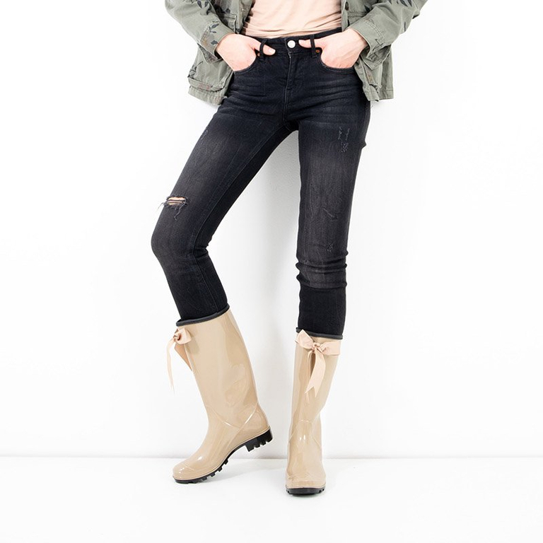 Bottes de pluie longues pour femmes beiges avec un nœud Ronay - Chaussures
