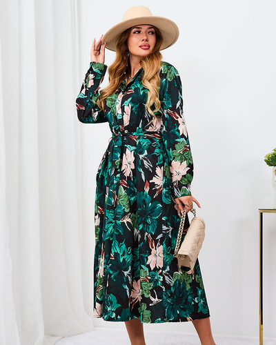 Royalfashion Robe longue à motifs noirs et verts pour femme