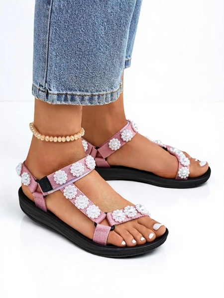 Sandales Letitia Royalfashion roses à plateforme - jets de perles classiques