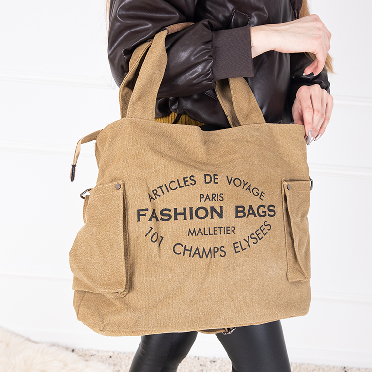 Sac shopper femme marron clair avec inscriptions - Accessoires