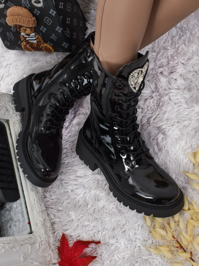 Bottines vernies à lacets pour femmes Emelune