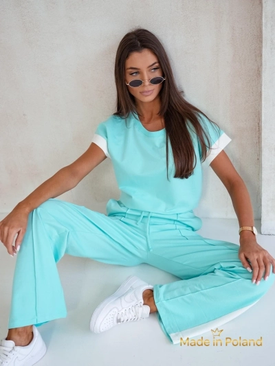 Ensemble turquoise pour femmes Callista – ensemble en coton avec pantalon large