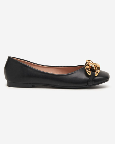Ballerines en éco-cuir noir pour femmes avec décoration gassi dorée - chaussures