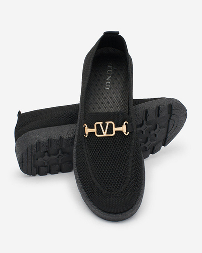 Royalfashion Mocassins en tissu noir pour femme avec ornements dorés Ertica