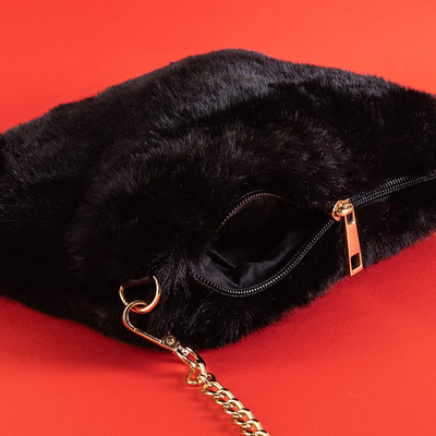 Sac à main en fourrure noire sur chaîne dorée - Sacs à main