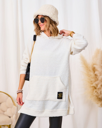 Royalfashion Pull long crème à capuche pour femme