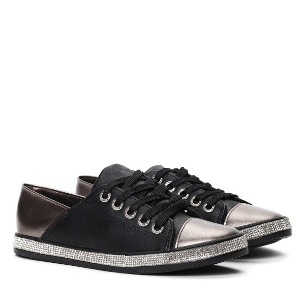 Czarne trampki z cyrkoniami Celia- Obuwie