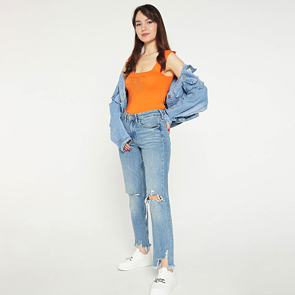 Top femme orange avec zircons cubiques - Vêtements