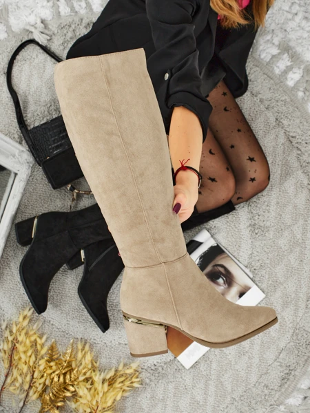 Bottes pour femmes en éco-daim à talons épais Niefio