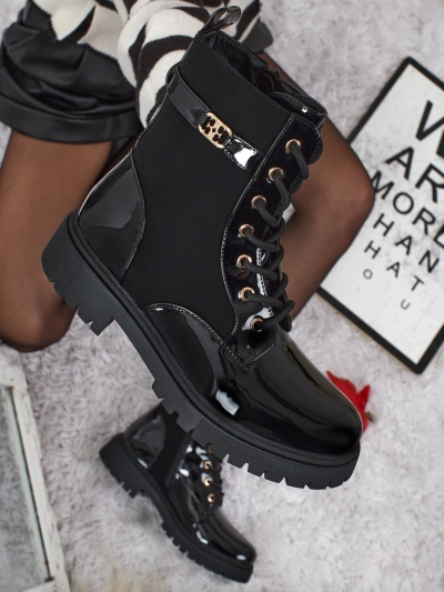 Bottines à lacets en cuir écologique mat et verni Alvinea