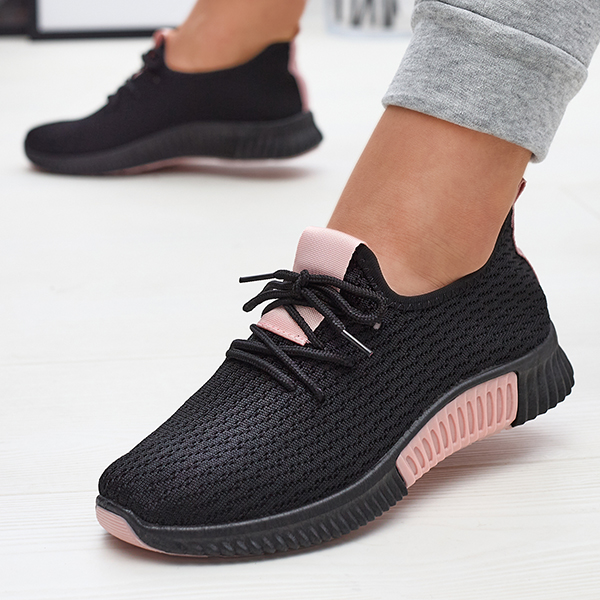 Chaussures de sport noires pour femmes avec empiècements roses Keteti - Chaussures
