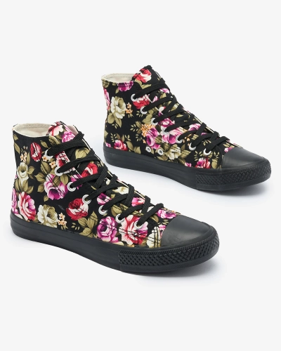 Royalfashion Baskets hautes noires à fleurs pour femme Soxic