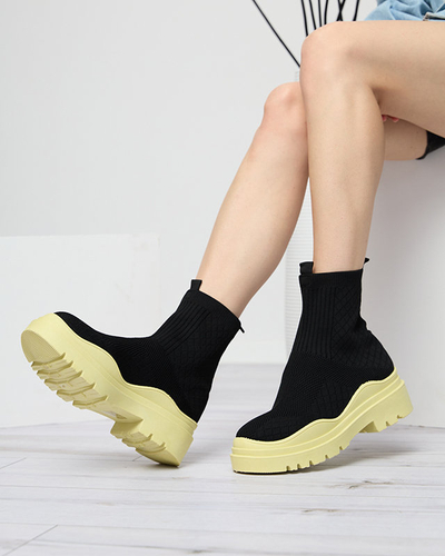 Bottines pour femmes noires et jaunes à talon plat Seritis - Footwear