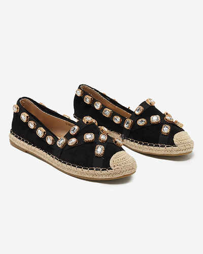 Espadrilles pour femmes noires avec cristaux Wamba - Chaussures