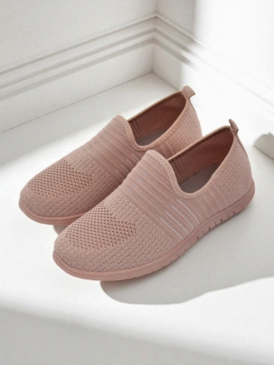 Chaussures pour femmes Aelia roses en tissu, mocassins confortables à talons plats