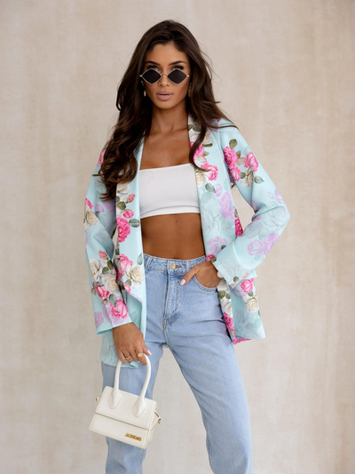 Royalfashion Veste femme sans fermeture avec fleurs roses