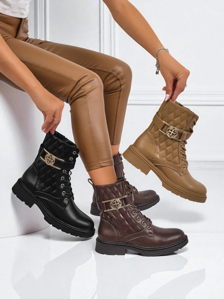 Bottines matelassées pour femmes en cuir écologique Sable Rose