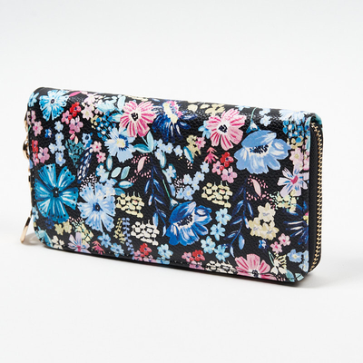 Grand portefeuille femme fleuri noir et bleu - Accessoires