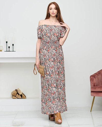 Robe longue noire à motifs pour femme. Vêtements