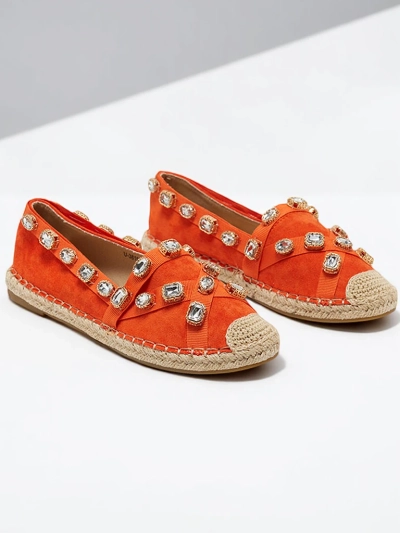 Espadrilles pour femmes orange avec cristaux Wamba - Chaussures