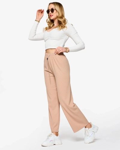 Pantalon large côtelé pour femme marron clair - Vêtements