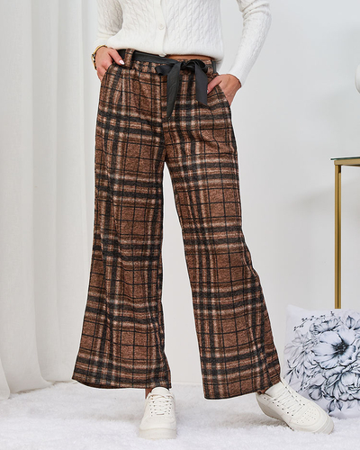Royalfashion Pantalon large à carreaux pour femme Camel